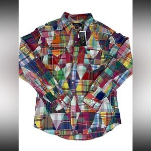 Polo Ralph Lauren Madras Patchwork Pearl Snap Shirt Size XL New NWT *defect*
